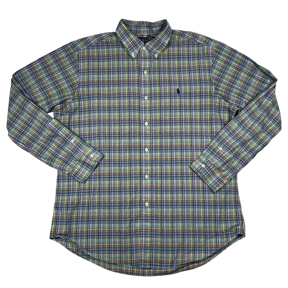 Ralph Lauren Button Down Shirt Mens Large Green Plaid Classic Fit 100% Cotton - Picture 3 of 11